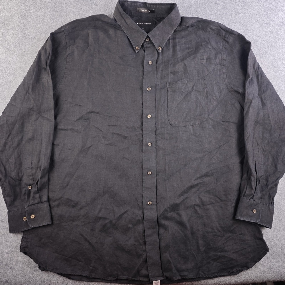 Paul Fredrick Shirt Mens 2XL Black Solid 100% Linen Long Sleeve Button Down